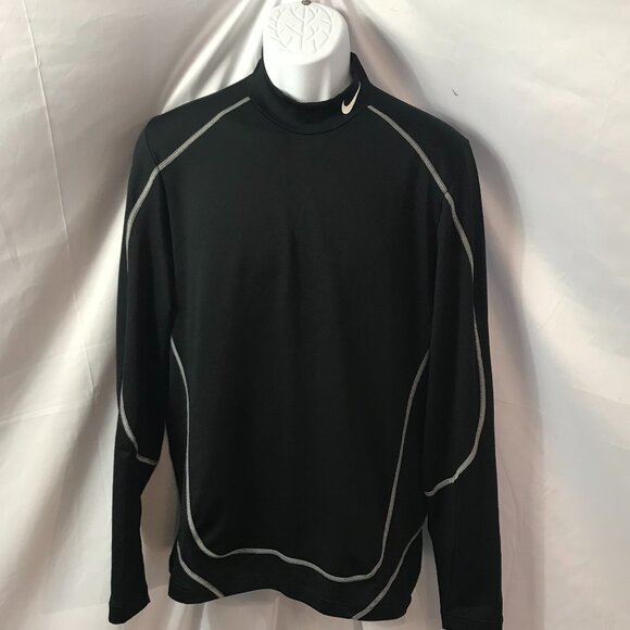 Nike Turtleneck Sheer Black Dri Fit Activewear Athletic Sport Cut Tee Shirt - Picture 1 of 6